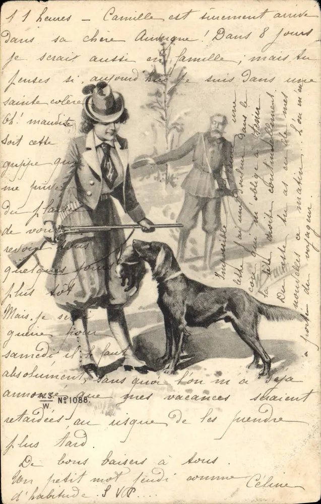 Chaslinargues — Chasse à courre avec un chien — éditeur W. N°1088 - Recto