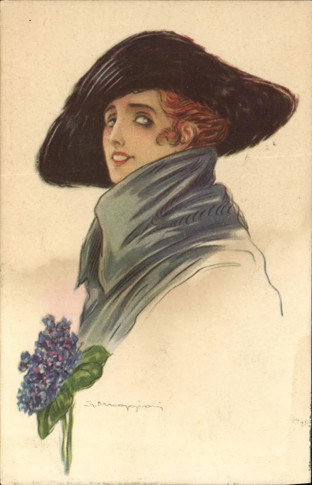Frau in Hut und Schal — Illustration von S. Mappioni — italienischer Verlag - Vorderseite