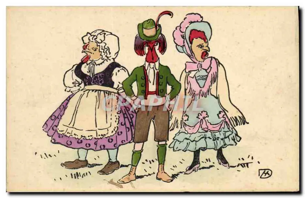 Drei anthropomorphe Figuren — Karikatur — H. & L. Nr. 018 - Vorderseite