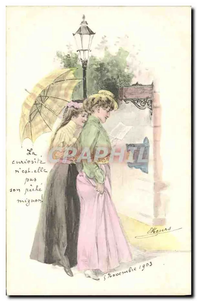 Zwei junge Frauen unter einem Regenschirm — Straßenszene — Verlag P.F., Serie B 2151 - Vorderseite