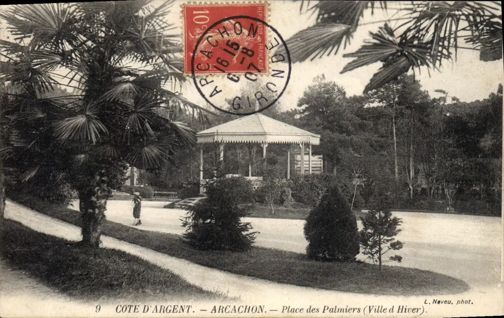 Côte d'Argent — Arcachon — Place des Palmiers (Winterstadt) — L. Neveu, phot. - Vorderseite