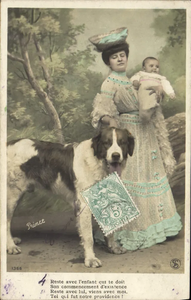 Frau mit Kind und Hund — ländliche Szene — Verlag S.P. Nr. 1366 - Vorderseite
