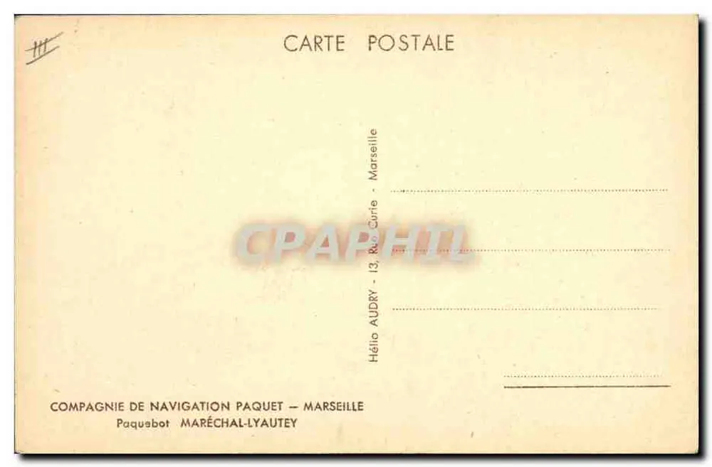Paquebote Maréchal-Lyautey — Compagnie de Navigation Paquet — Marselha - Verso