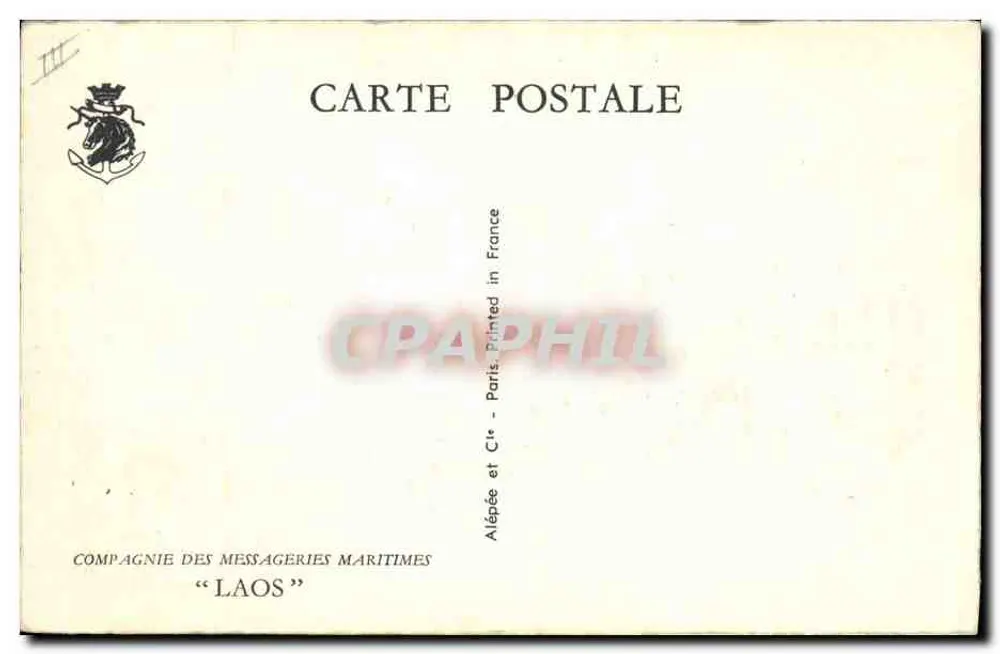 Kreuzer und Segelschiff auf See — Zeichnung von Roger Charallet — Compagnie des Messageries Maritimes « LAOS » - Rückseite
