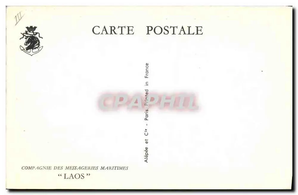 Kreuzer und Segelschiff auf See — Zeichnung von Roger Charpillet — Compagnie des Messageries Maritimes « LAOS » - Rückseite