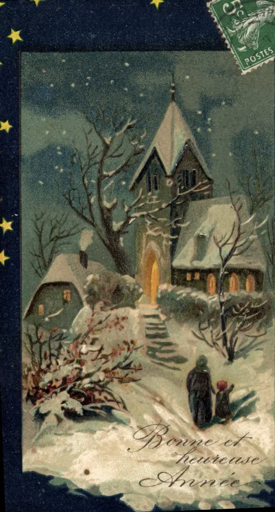 Schneegestraßte Kirche — Winter-Nachtszene — Verleger Brillant, Nr. 6976 - Vorderseite