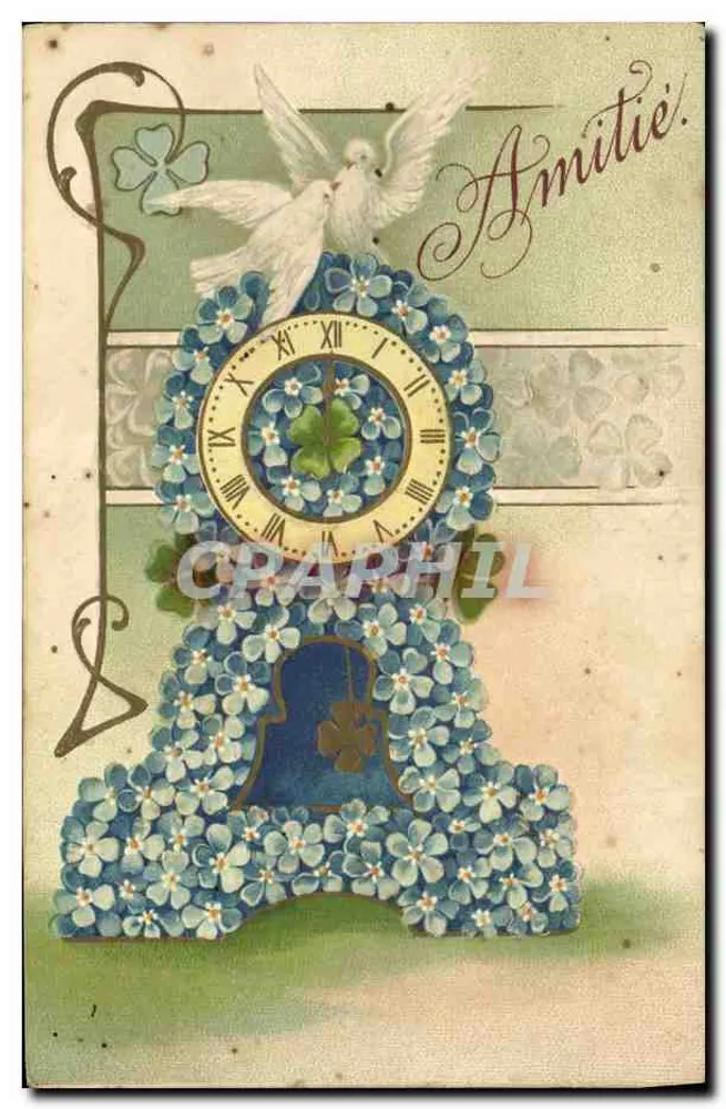 Schmückende Uhr mit Taube — Freundschaft — K. P. Verleger, Paris, Serie 1920 - Vorderseite