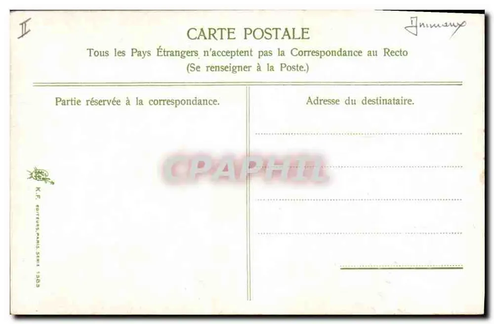 Pintas de Índia e pato — cena de caça — K.F. Fortuné, Paris, série 1303 - Verso
