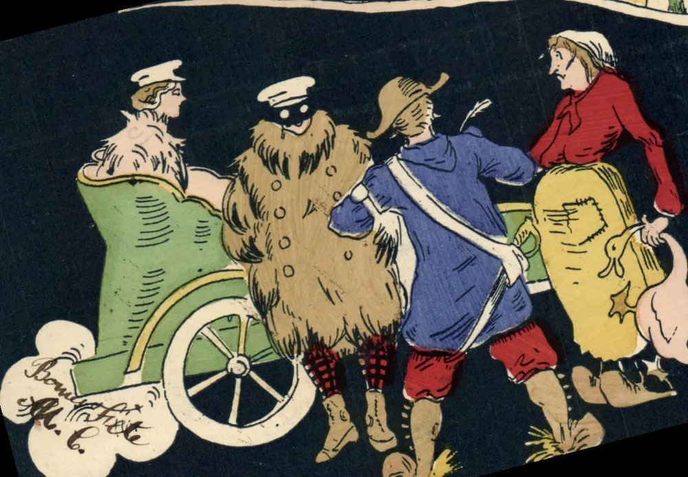 Straßenszene mit Person in Pelzkleidung — unbekannter Verlag, Seriennummer 6 - Vorderseite