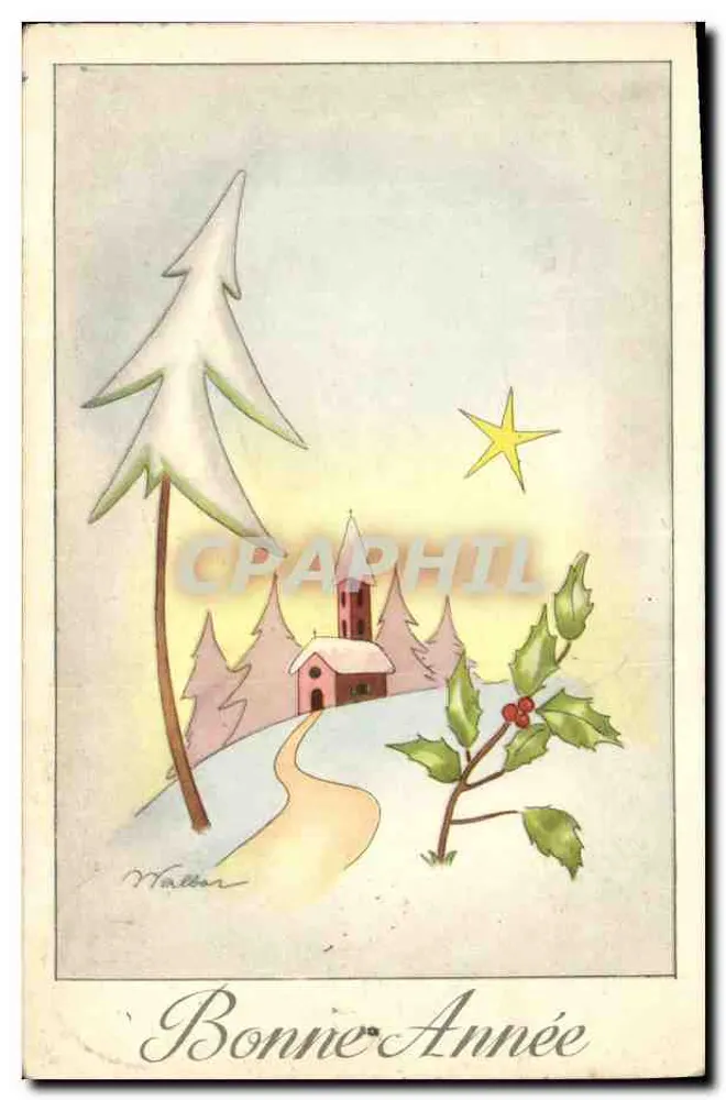 Winterlandschaft mit Kirche — Frohe Neujahr — Walter - Vorderseite