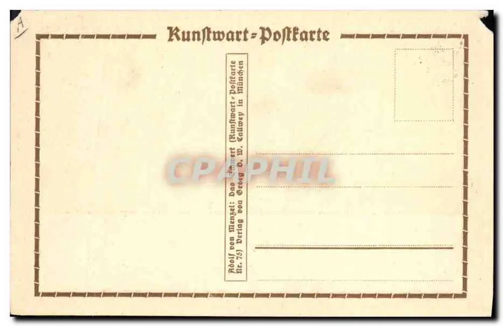 Main tenant un couteau orné de lauriers — illustration signée A.M. — éditeur Kunstwart-Postkarte (Kunstwart D.W. Gallway) n°75 - Verso