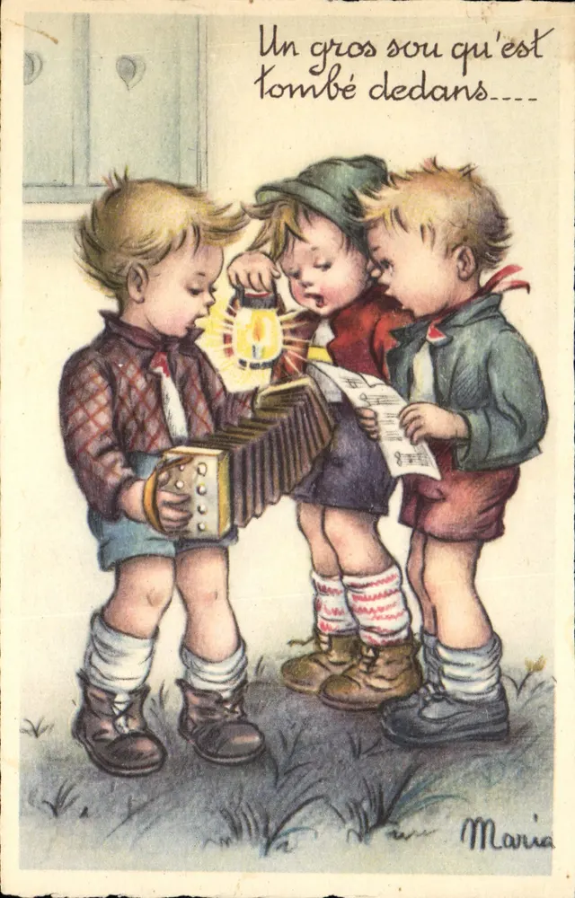 Drei Kinder, die das Akkordeon spielen — Maria — Serie Nr. 3225 - Vorderseite