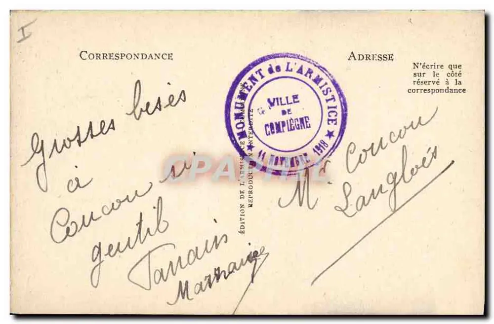Wald von Compiègne — Armistice-Clairière — Wagen des Marschalls Foch, in dem der Waffenstillstand am 11. November 1918 unterzeichnet wurde - Rückseite