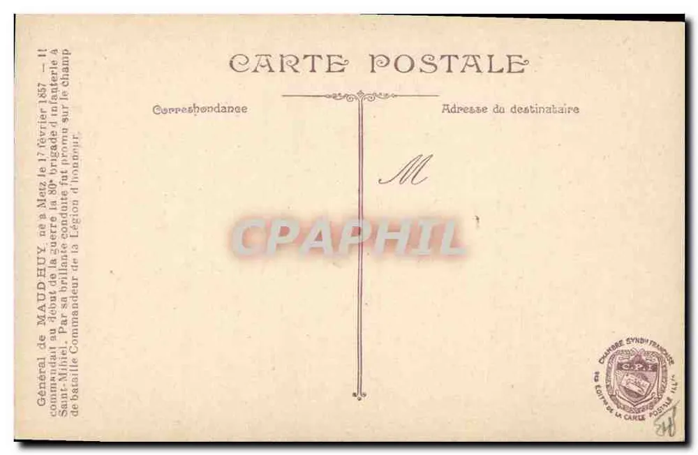 Geral de Maud'Huy — Comandante em Metz em 1857 — Maud'Huy - Verso
