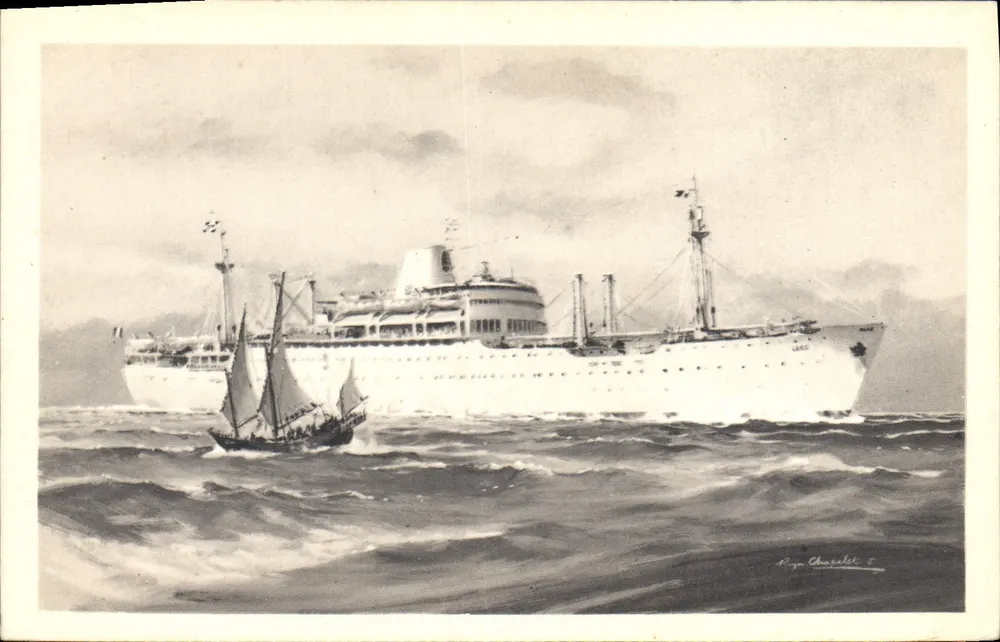 Kreuzer und Segelschiff — Compagnie des Messageries Maritimes « Laos » — Verlag Alépée et Cie, Paris - Vorderseite