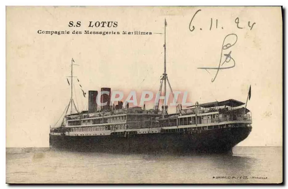 S.S. LOTUS — Compagnie des Messageries Maritimes — von Ghimaudo & Cie, Marseille veröffentlicht - Vorderseite