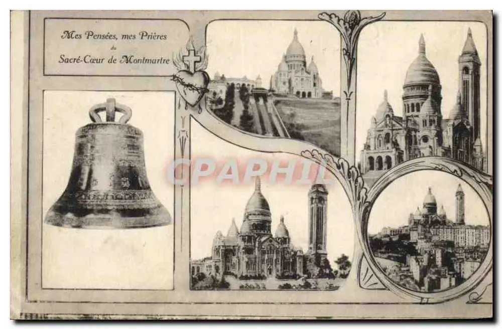 Sacré-Cœur de Montmartre — Religiöse Ansichtskarte mit Glocke und Ansichten der Basilika — Verlag Lévy Fils et Cie, Paris - Vorderseite