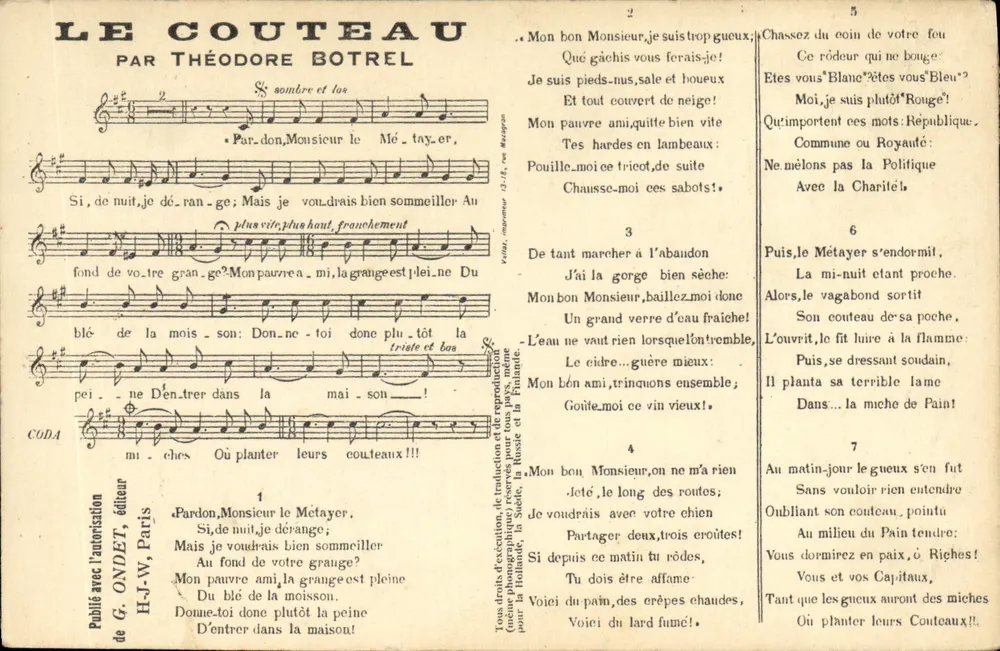 O Faca — por Théodore Botrel — H.J.-W. editor, Paris - Frente