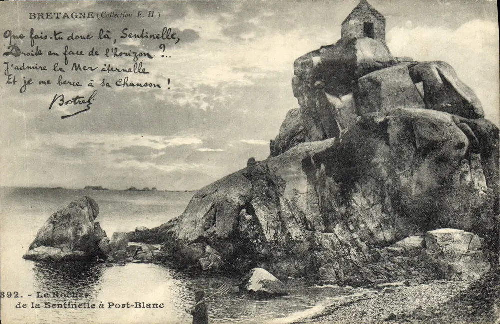 O Rocher de la Sentinelle em Port-Blanc — Bretanha — Coleção E.H. — n° 892 - Frente