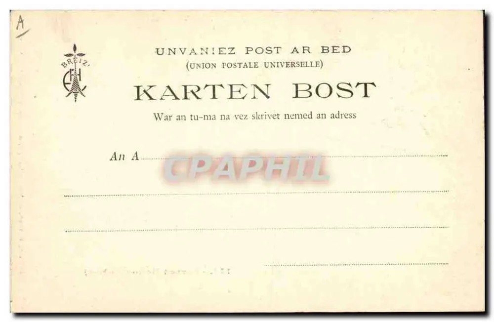 Camponês Bretão (Morbihan) — Bretanha (Coleção E. Hamonic) — E.H., S.-Briouc, editor da C. Post. Vues, Scènes, Costumes de Bretagne, n° 163 - Verso