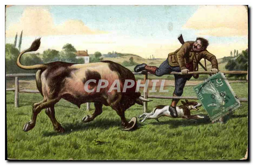 Vaca y perro — escena de campo — editor Série 1141 - Anverso