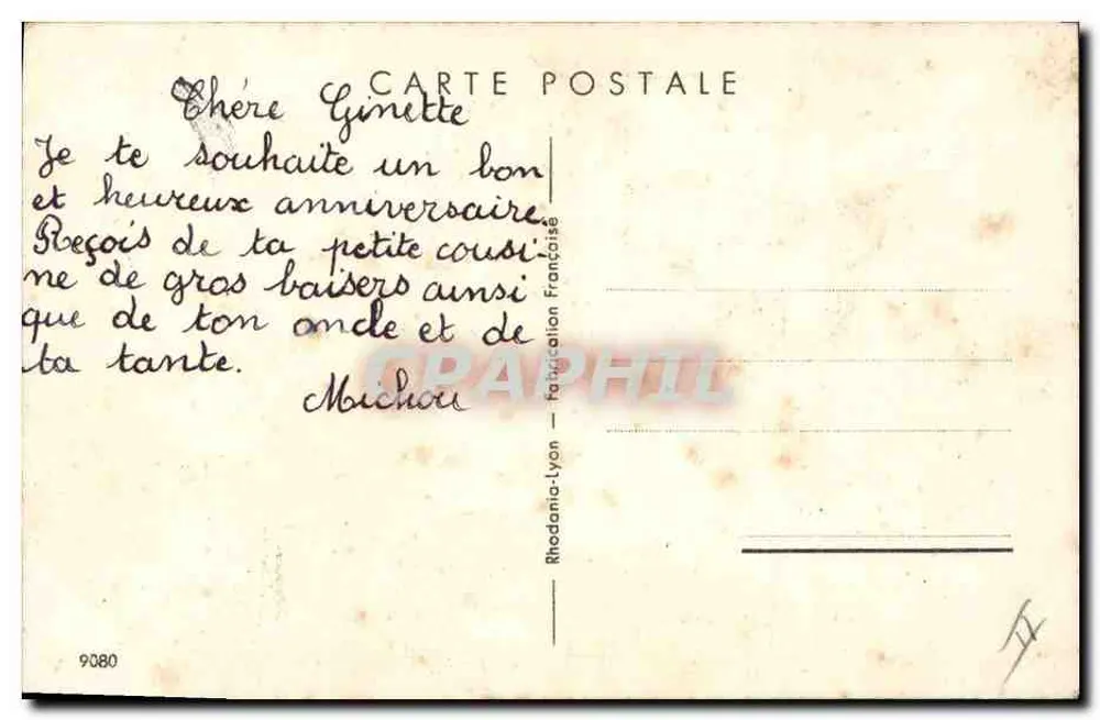 Zwei Kinder spielen mit Margeriten — Verlag: Rhodania-Lyon, Nr. 9080 - Rückseite
