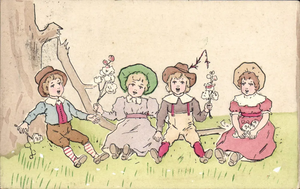 Kinder, die unter einem Baum spielen — farbige Illustration — Serie 688, Verlag unbekannt - Vorderseite