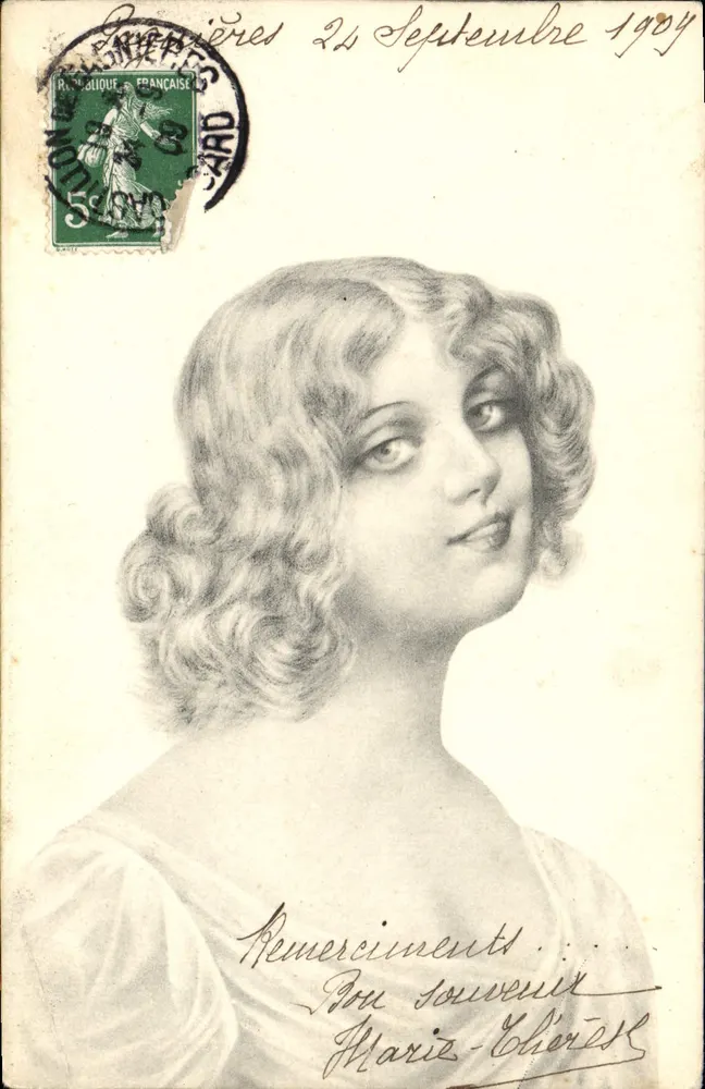 Junge Frau — gravierter Portrait — Verlag Ideal - Vorderseite