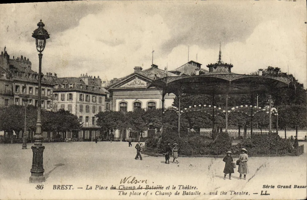 Brest — Place du Champ de Bataille und das Theater — Serie Grand Bazar — LL. - Vorderseite