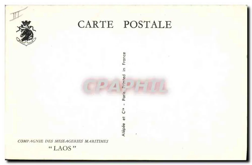 Kreuzer und Segelschiff auf See — Zeichnung von Roger Chevallier — Compagnie des Messageries Maritimes « LAOS » - Rückseite