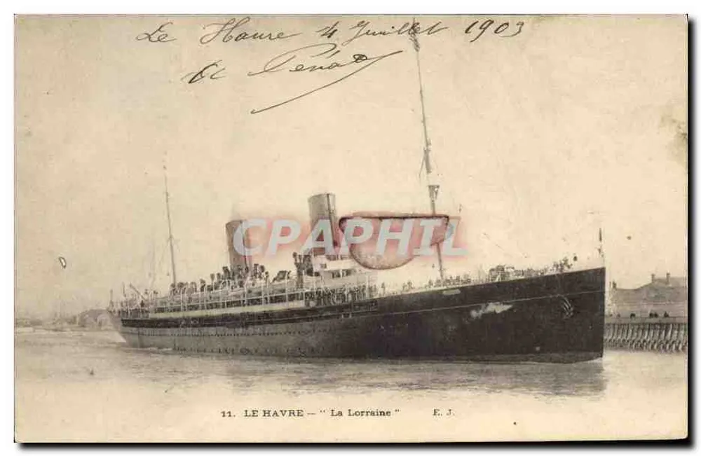 Le Havre — Das Dampfschiff "La Lorraine" — Verlag E. J. - Vorderseite