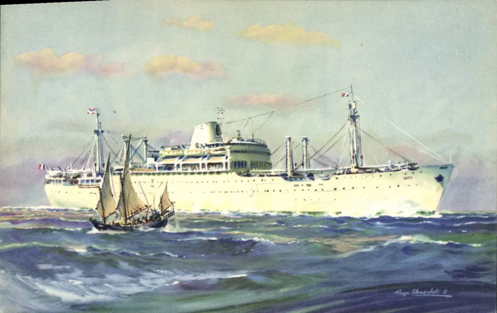 Frachter und Segelschiff — Compagnie des Messageries Maritimes « LAOS » — Alépée & Cie, Paris - Vorderseite