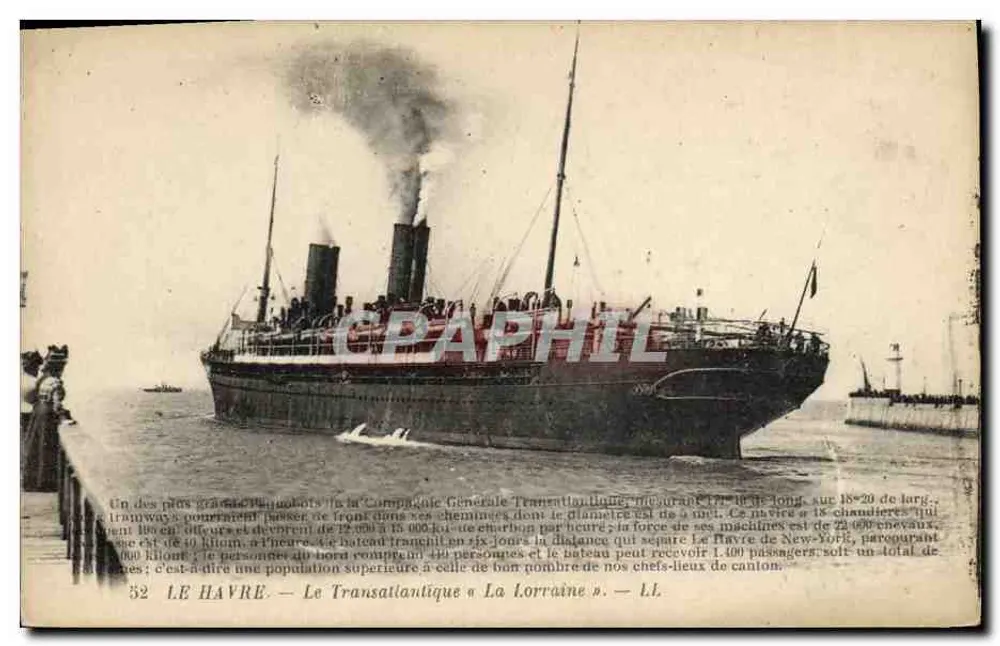 Le Havre — Der Transatlantische Dampfer « La Lorraine » — Lévy Fils et Cie, Paris-Venelles - Vorderseite