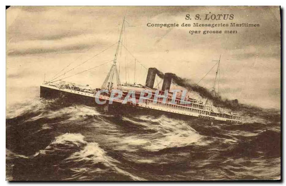 S.S. LOTUS — Compagnie des Messageries Maritimes — (stürmische See) - Vorderseite