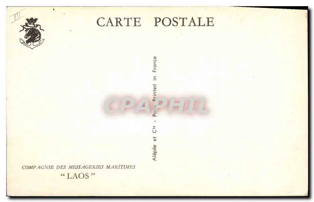 Cruiser Laos — Compagnie des Messageries Maritimes — Alépée et Cie, Paris - Rückseite