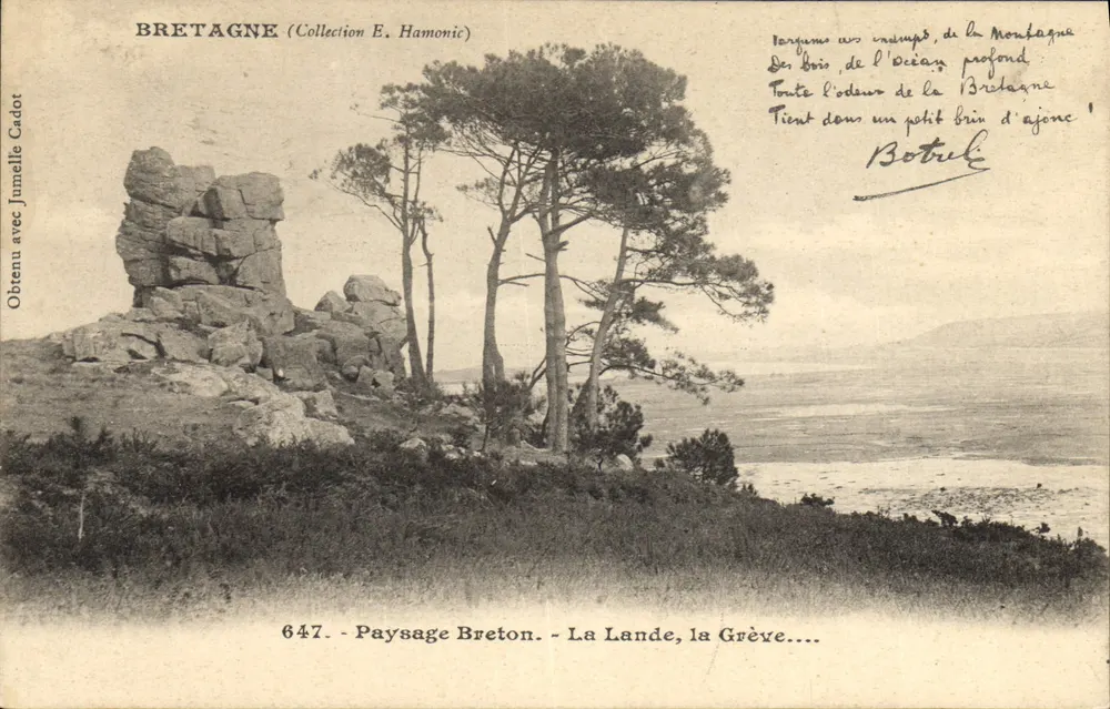 La Lande, la Grève — Paisagem Bretã — Coleção E. Hamonic — n° 647 - Frente