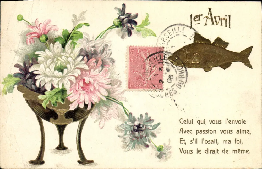 Bouquet de chrysanthèmes — dans un vase à pieds — éditeur inconnu, n° de série non visible - Vorderseite