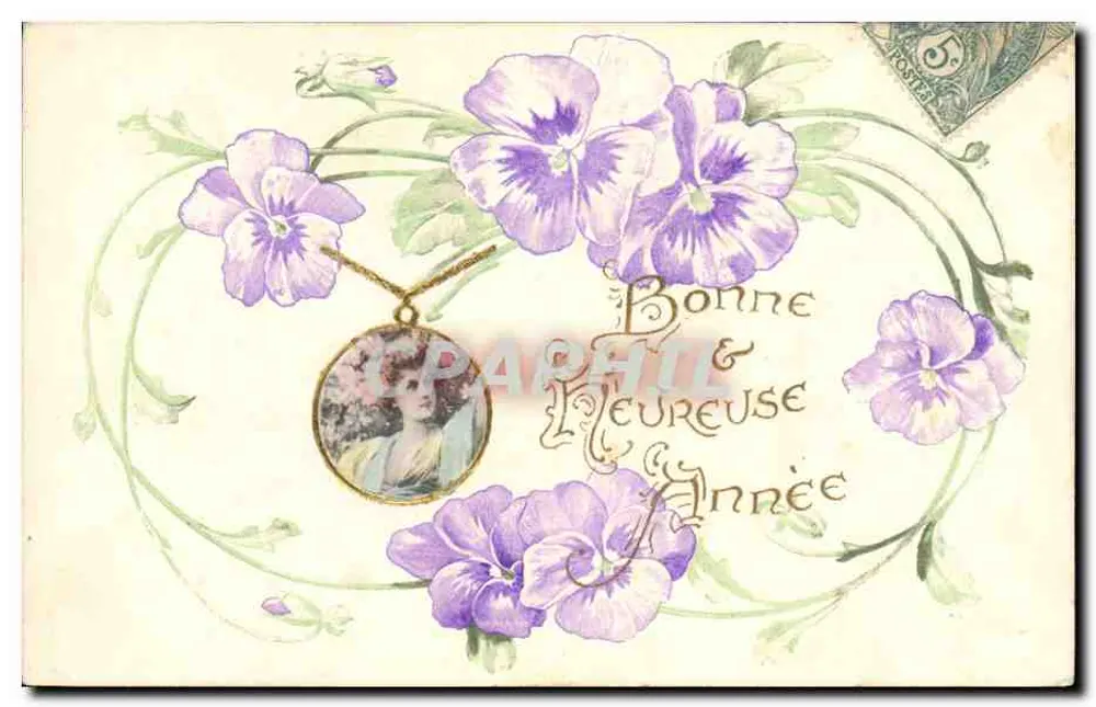 Violettblüten — Gutes, glückliches Jahr — Verleger nicht sichtbar - Vorderseite