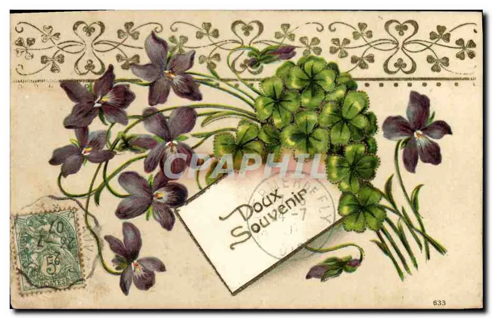 Flores de violeta e trevo — Lembrete — n° 633 - Frente