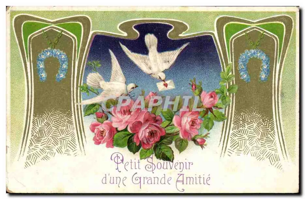 Zwei Tauben und Rosen — Erinnerung an eine Freundschaft — K. F. Éditeurs, Paris, Serie 1.800 - Vorderseite
