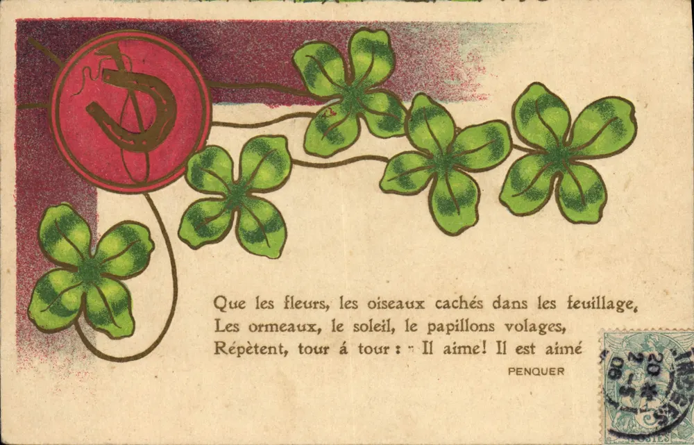 Blumen und Schmetterlinge — Gedicht von Penquer — Verleger Union Postale Universelle - Vorderseite