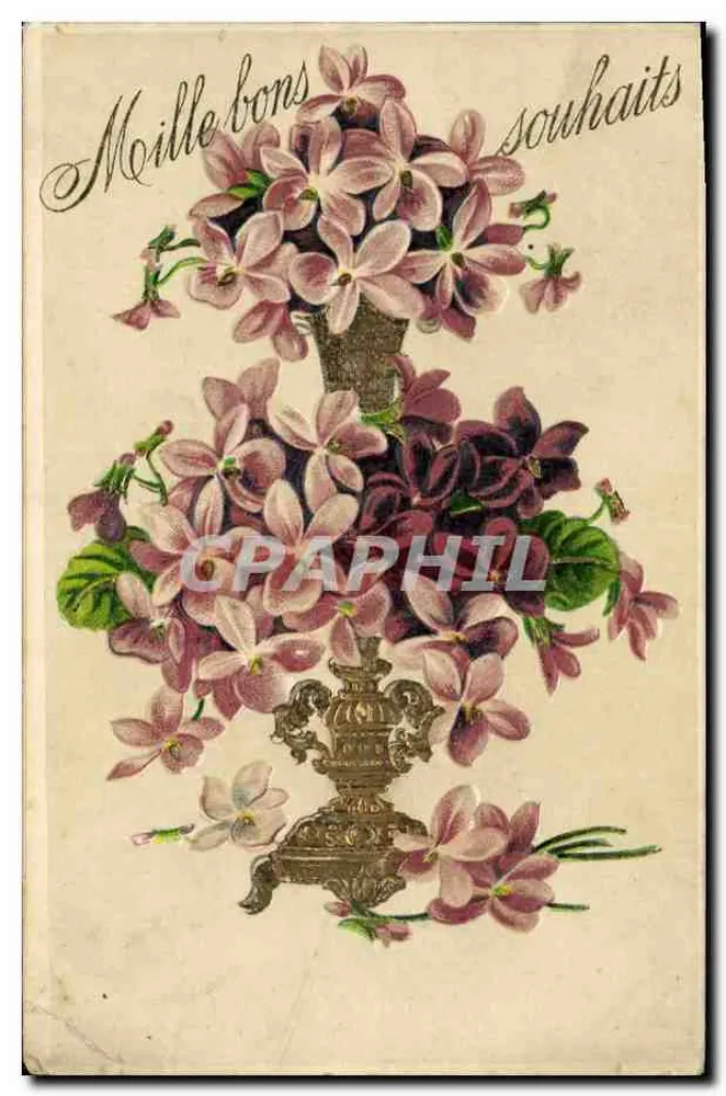 Bouquet de lilas — dans un vase orné — éditeur K. F. Éditeurs, Paris, série 1671 - Awers