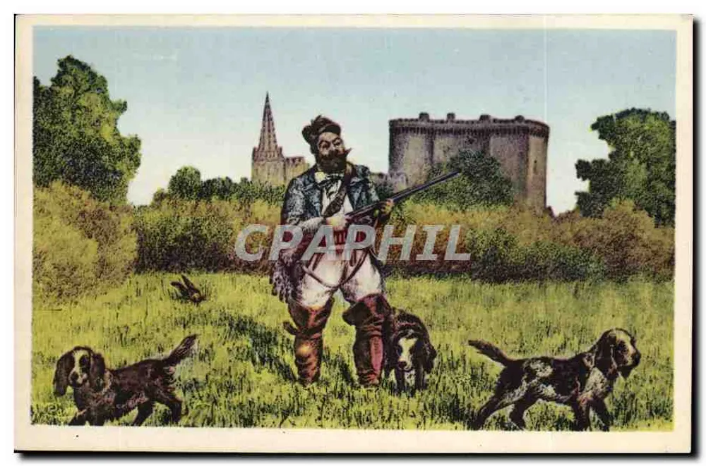 Jäger mit Hunden — Schloss und Kirche im Hintergrund — Verleger nicht sichtbar - Vorderseite