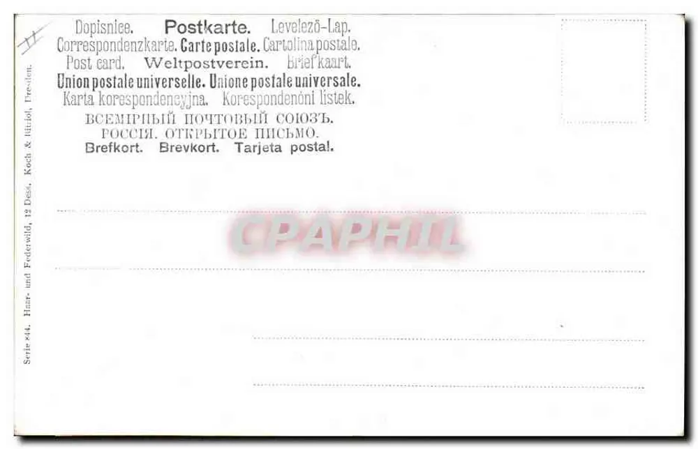 Paisagem alpina com perdiz — ilustração de Wilhelmy Mundt — editor H. & F. Koch, Dresden, série 844 - Verso