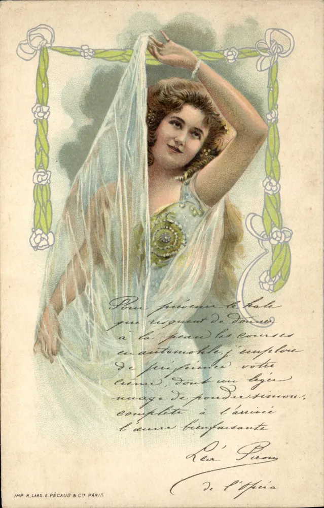 Frau im Schleier — Werbung für altes Puder — IMP. H. LAAS & CIE PARIS - Vorderseite