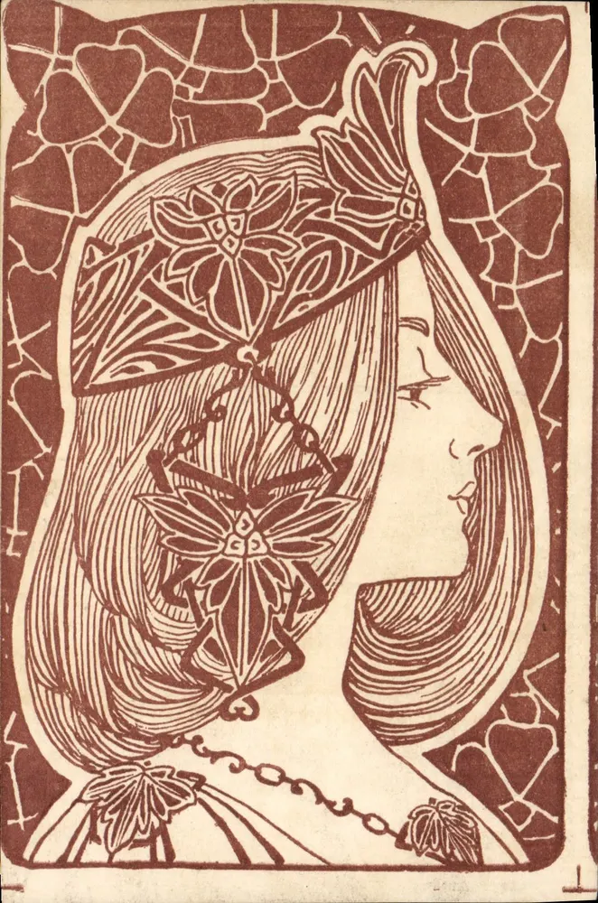 Junge Frau im Profil — mit einem blumigen Diadem — Broderie Illustrée, n° 25 - Vorderseite