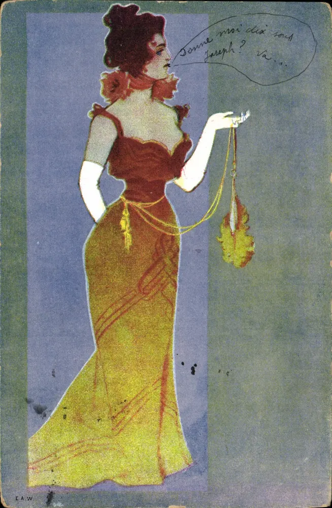 Frau in einem gelben und roten Kleid — Art Nouveau-Illustration — E.A.W. - Vorderseite