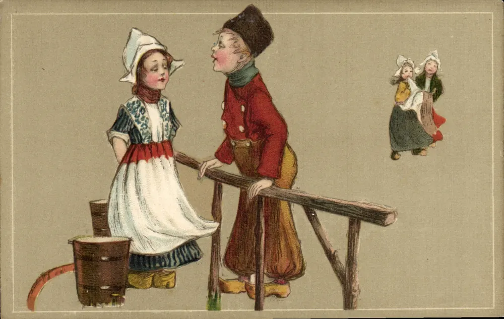 Kinder in traditioneller niederländischer Kleidung — Dorfszene — Verlag GO & Z, n° 1702 - Vorderseite