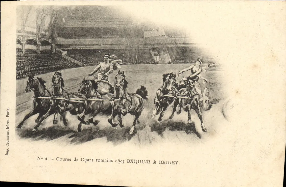 Rzymska jazda wozów Barnum & Bailey — Wyd. Courmont frères, Paryż, nr 4 - Awers