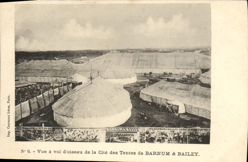 Zeltstadt von Barnum & Bailey — Vogelperspektive — Imp. Courmont frères, Paris, N° 6 - Vorderseite